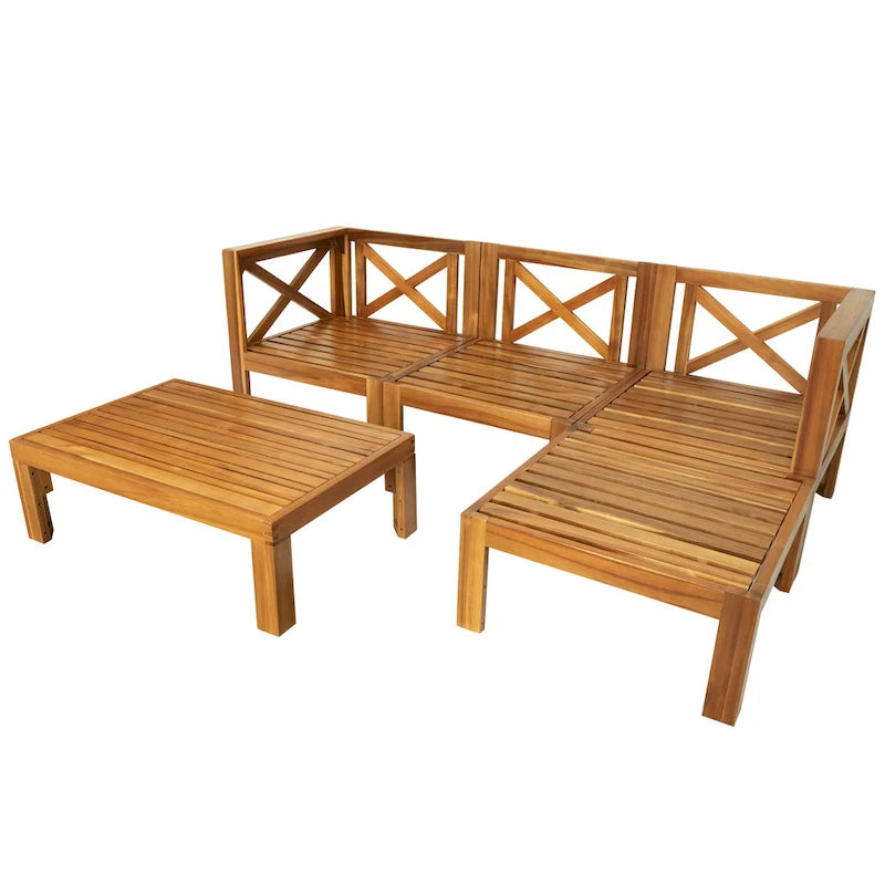Canapé d'angle d'extérieur en bois d'acacia naturel