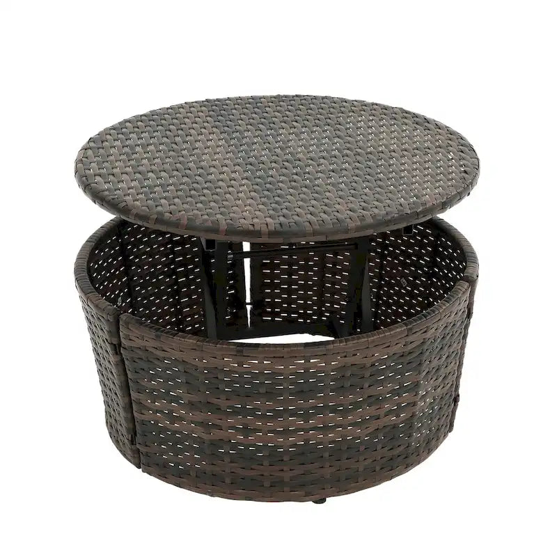 Lettino rotondo in rattan con baldacchino stile Bali per esterni, Divano letto da esterno in vimini con tavolino da caffè a scomparsa