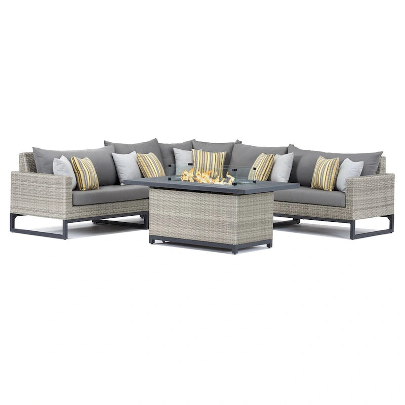 Milo Gray - Sectionnel de patio extérieur Sunbrella 6 pièces avec foyer et table
