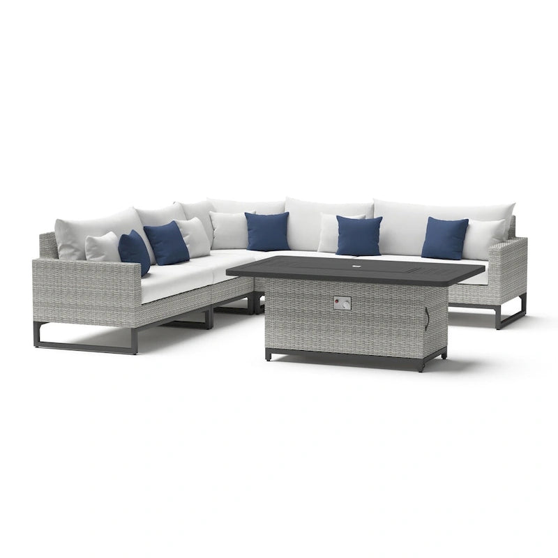 Milo Gray - Sectionnel de patio extérieur Sunbrella 6 pièces avec foyer et table