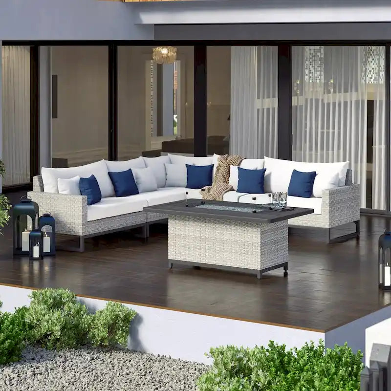 Milo Gray - Sectionnel de patio extérieur Sunbrella 6 pièces avec foyer et table