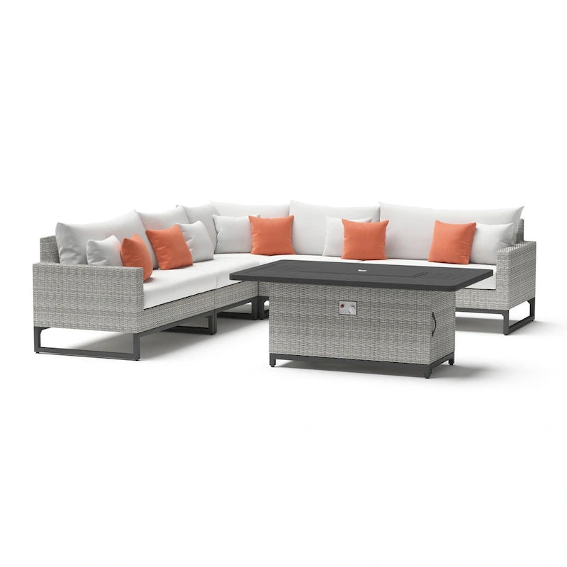 Milo Gray - Sectionnel de patio extérieur Sunbrella 6 pièces avec foyer et table
