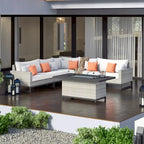 Milo Gray - Sectionnel de patio extérieur Sunbrella 6 pièces avec foyer et table