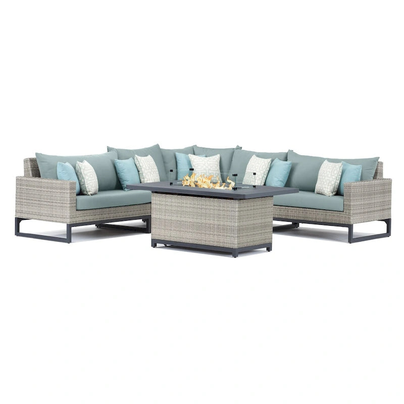 Milo Gray - Sectionnel de patio extérieur Sunbrella 6 pièces avec foyer et table