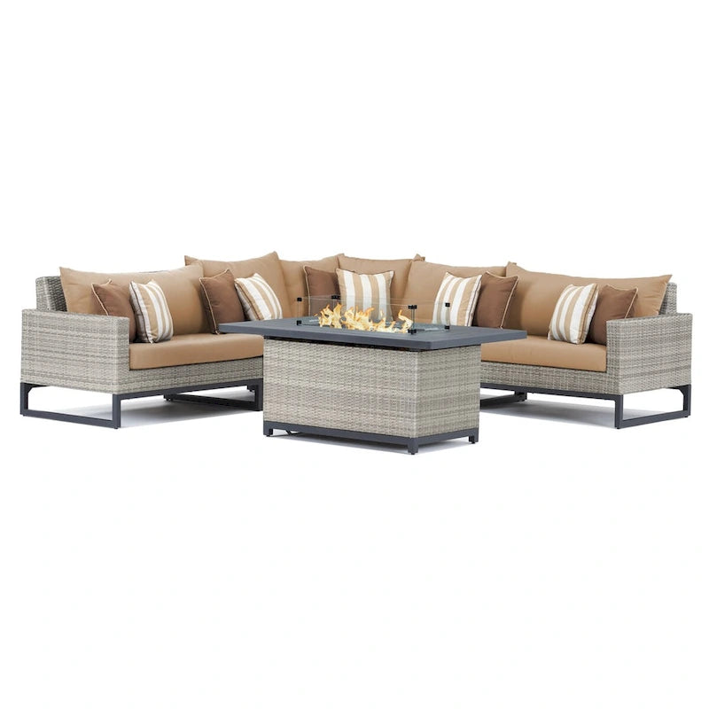 Milo Gray - Sectionnel de patio extérieur Sunbrella 6 pièces avec foyer et table