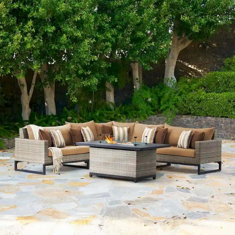 Milo Gray - Sectionnel de patio extérieur Sunbrella 6 pièces avec foyer et table
