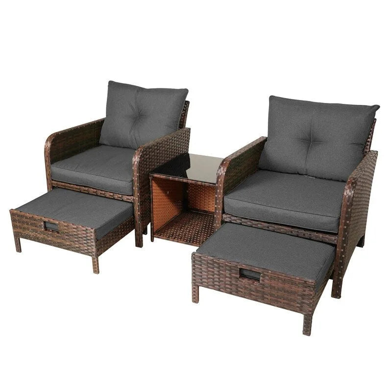 Patio Watcher Salon de jardin 5 pièces avec coussins en osier marron et ottoman