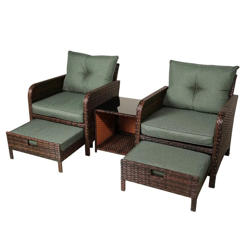Patio Watcher Salon de jardin 5 pièces avec coussins en osier marron et ottoman