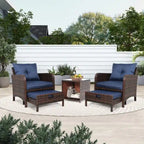 Patio Watcher Salon de jardin 5 pièces avec coussins en osier marron et ottoman