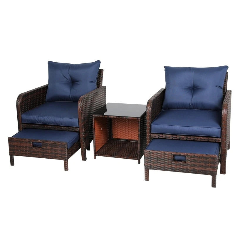 Patio Watcher Salon de jardin 5 pièces avec coussins en osier marron et ottoman