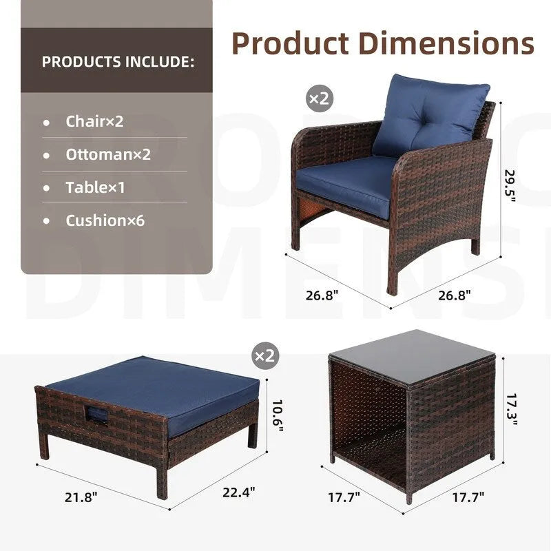 Patio Watcher Salon de jardin 5 pièces avec coussins en osier marron et ottoman