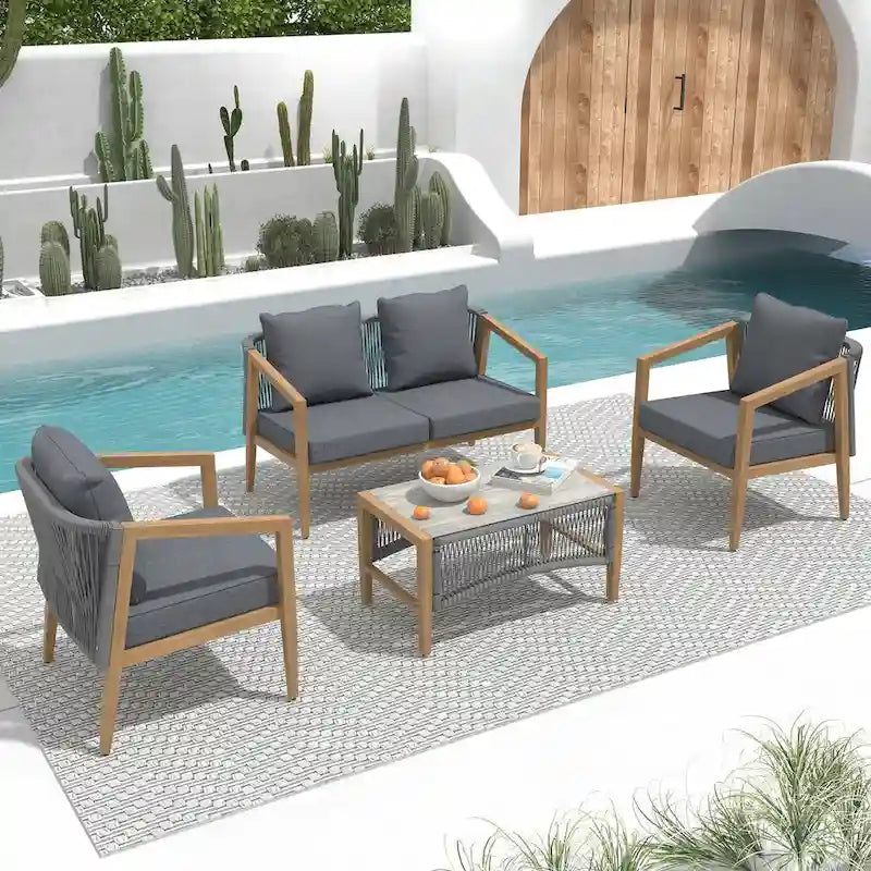 Outdoor 4 Pieces Aluminum Conversation Set with Cushion