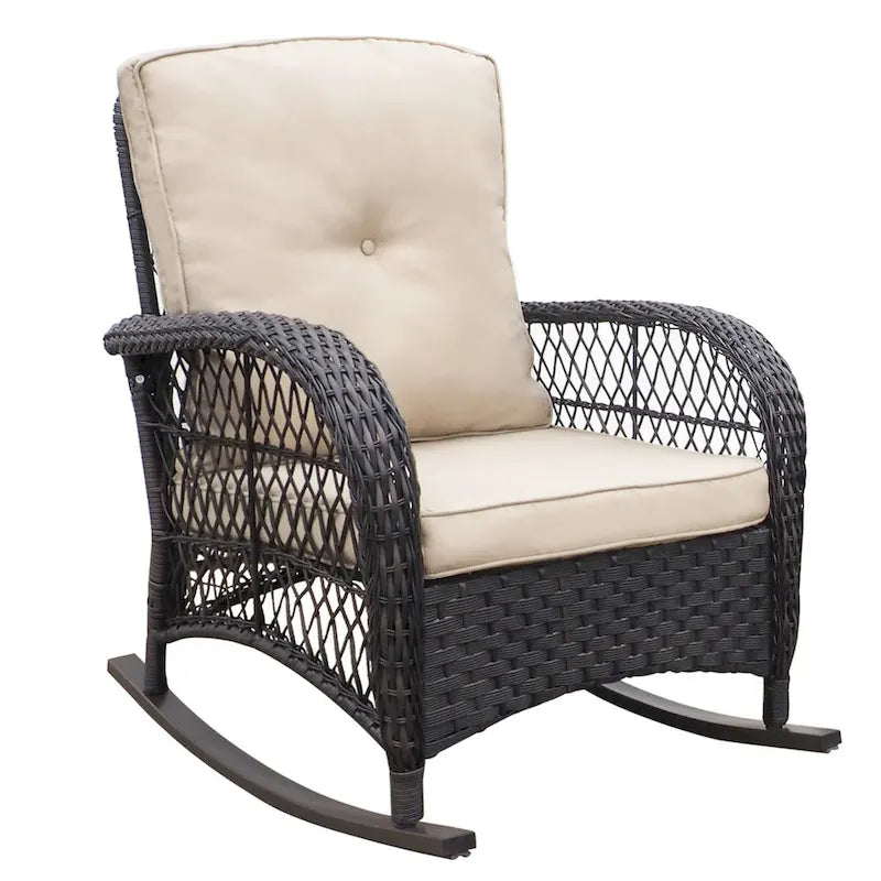 Garden Rocking Chair,Outdoor Rattan Rocker Chair with All-weather Hand-woven Resin Wicker, Patio Relaxing Lounge Furniture