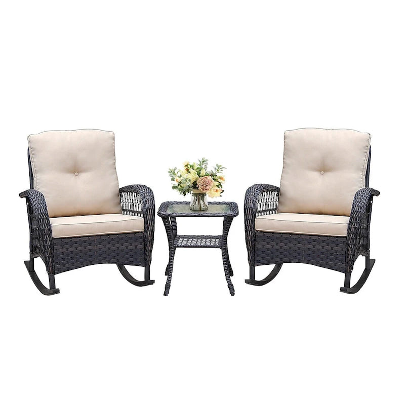 Sedia a Dondolo da Giardino, Sedia a Dondolo da Esterno in Rattan con Vimini in Resina Intrecciato a Mano Resistente alle Intemperie, Mobili da Salotto Rilassanti per Patio
