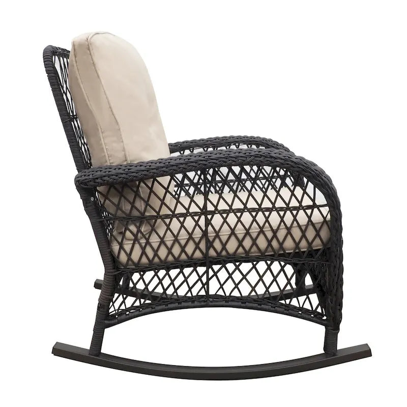 Sedia a Dondolo da Giardino, Sedia a Dondolo da Esterno in Rattan con Vimini in Resina Intrecciato a Mano Resistente alle Intemperie, Mobili da Salotto Rilassanti per Patio