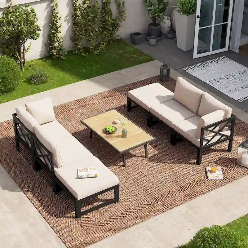 Outdoor Conversation Sectional Set Aluminum Patio Furniture Set Sofa Daybed with Olefin Fabric Cushions