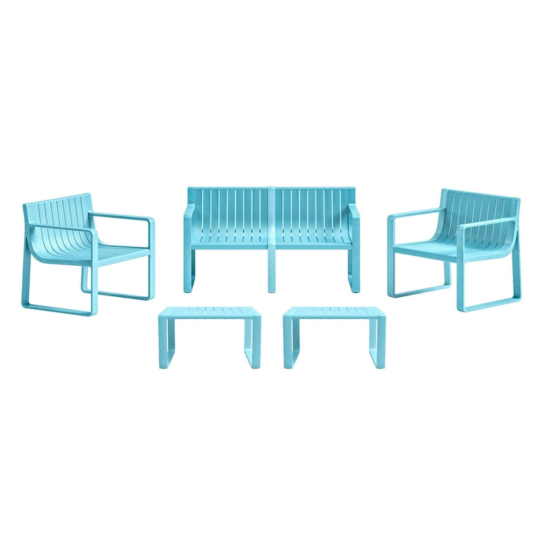 Ricki Modern Conversation 5 Piece Set - Durable Plastic and Weather Proof -Tiffany Blue - N/A
