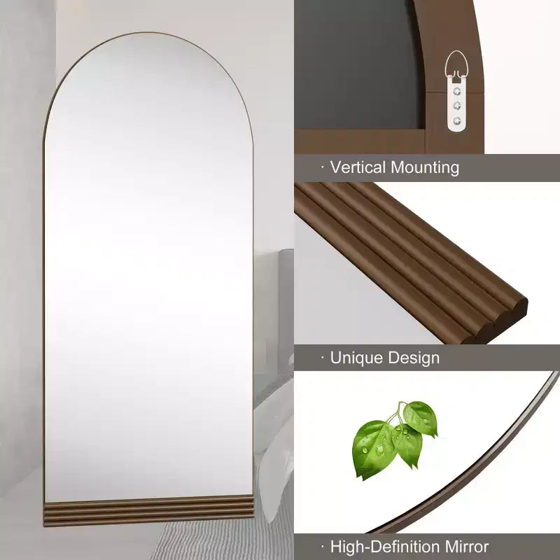 Specchio a figura intera in legno ad arco, autoportante da terra
