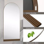 Specchio a figura intera in legno ad arco, autoportante da terra