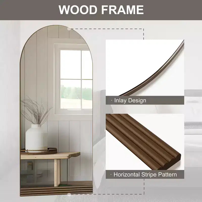Specchio a figura intera in legno ad arco, autoportante da terra