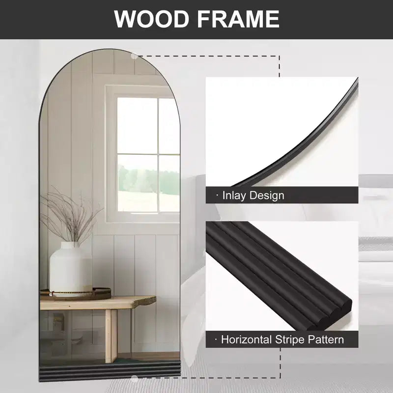 Specchio a figura intera in legno ad arco, autoportante da terra