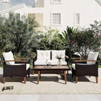 4 Piece Outdoor Patio Conversation Set, Double Sofa with 2 Single Sofas and Coffee Table