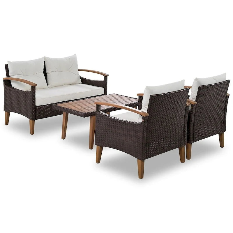 Set Conversazione da Esterno 4 Pezzi per Patio, Divano Doppio con 2 Poltrone Singole e Tavolino da Caffè
