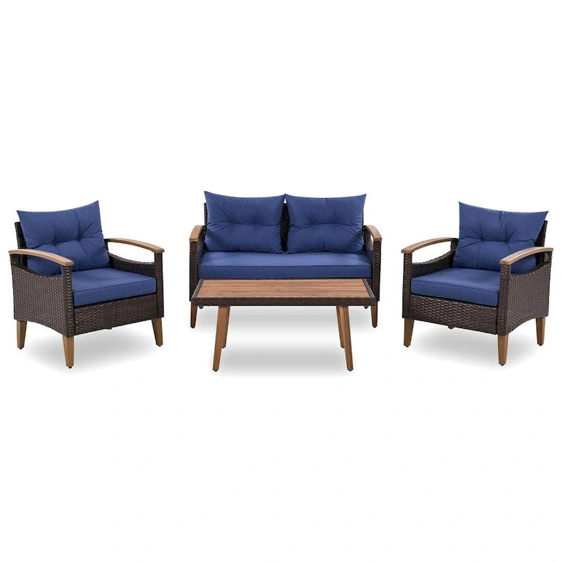 Set Conversazione da Esterno 4 Pezzi per Patio, Divano Doppio con 2 Poltrone Singole e Tavolino da Caffè