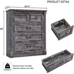 Comò a 5 cassetti per camera da letto, cassettiere alte 117 cm in stile rustico con colonna romana