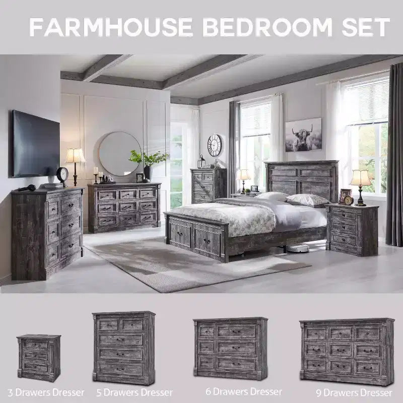 Comò a 5 cassetti per camera da letto, cassettiere alte 117 cm in stile rustico con colonna romana