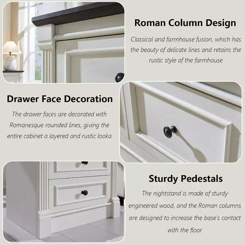 Comò a 5 cassetti per camera da letto, cassettiere alte 117 cm in stile rustico con colonna romana