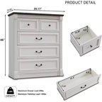 Comò a 5 cassetti per camera da letto, cassettiere alte 117 cm in stile rustico con colonna romana