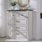 Comò a 5 cassetti per camera da letto, cassettiere alte 117 cm in stile rustico con colonna romana