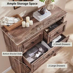 Comò a 5 cassetti per camera da letto, cassettiere alte 117 cm in stile rustico con colonna romana