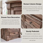 Comò a 5 cassetti per camera da letto, cassettiere alte 117 cm in stile rustico con colonna romana