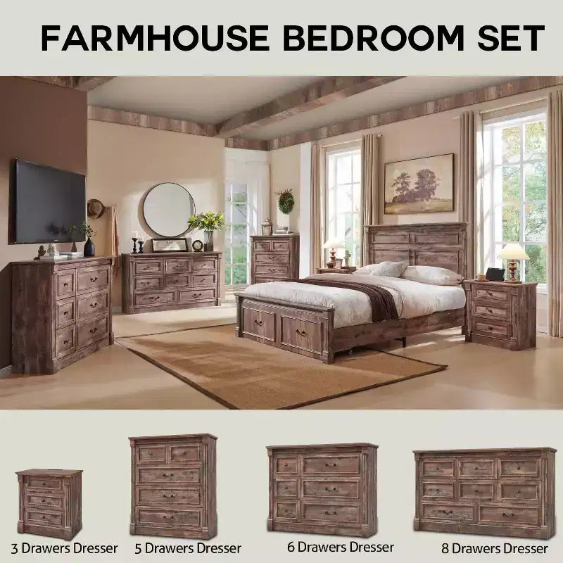 Comò a 5 cassetti per camera da letto, cassettiere alte 117 cm in stile rustico con colonna romana