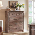 Comò a 5 cassetti per camera da letto, cassettiere alte 117 cm in stile rustico con colonna romana