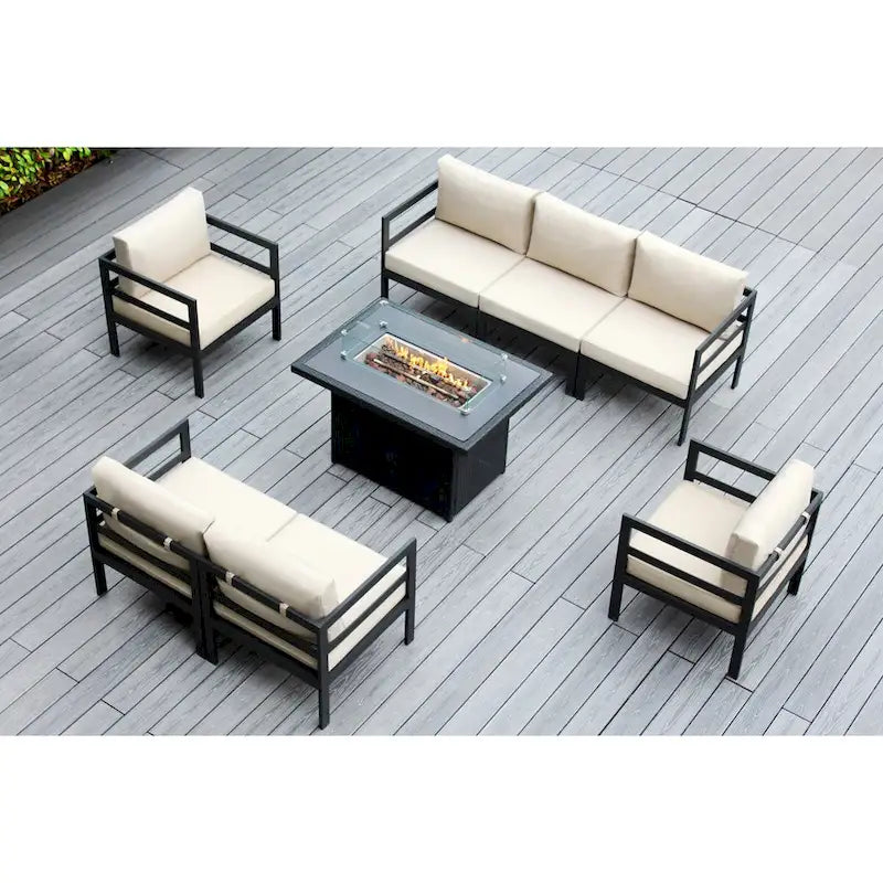 Ohana Outdoor 8-pc. Cushioned Aluminum Sectional with 42 Fire Table