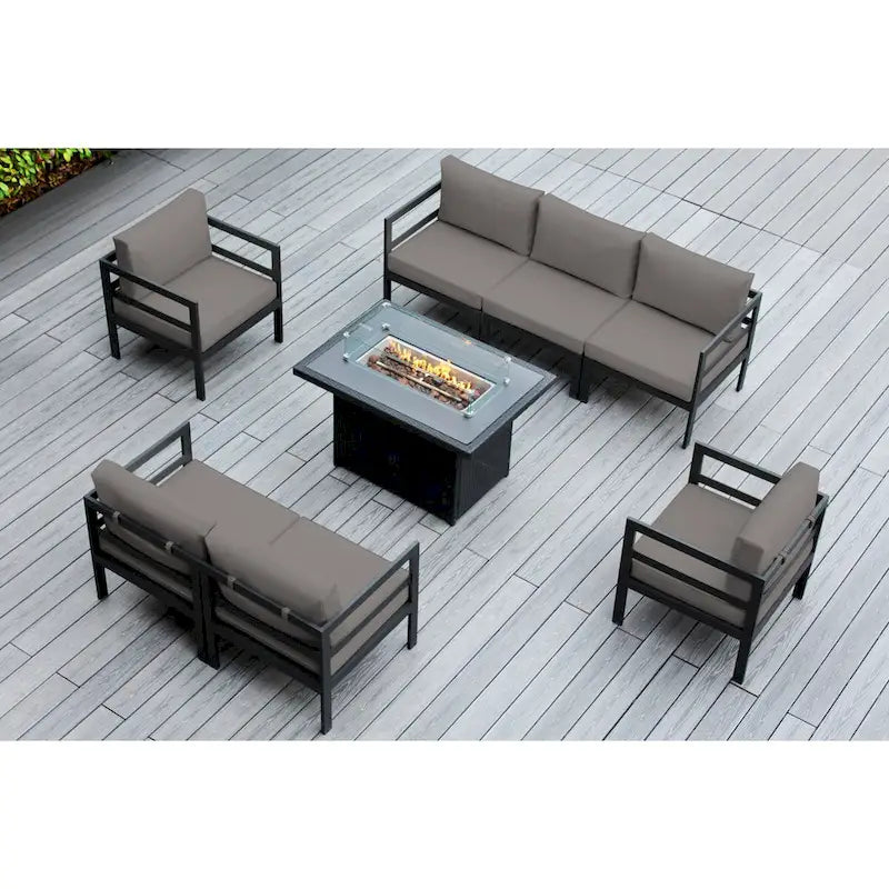 Divano componibile Ohana Outdoor a 8 pezzi in alluminio con cuscini e tavolo con braciere da 42 pollici
