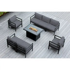 Divano componibile Ohana Outdoor a 8 pezzi in alluminio con cuscini e tavolo con braciere da 42 pollici