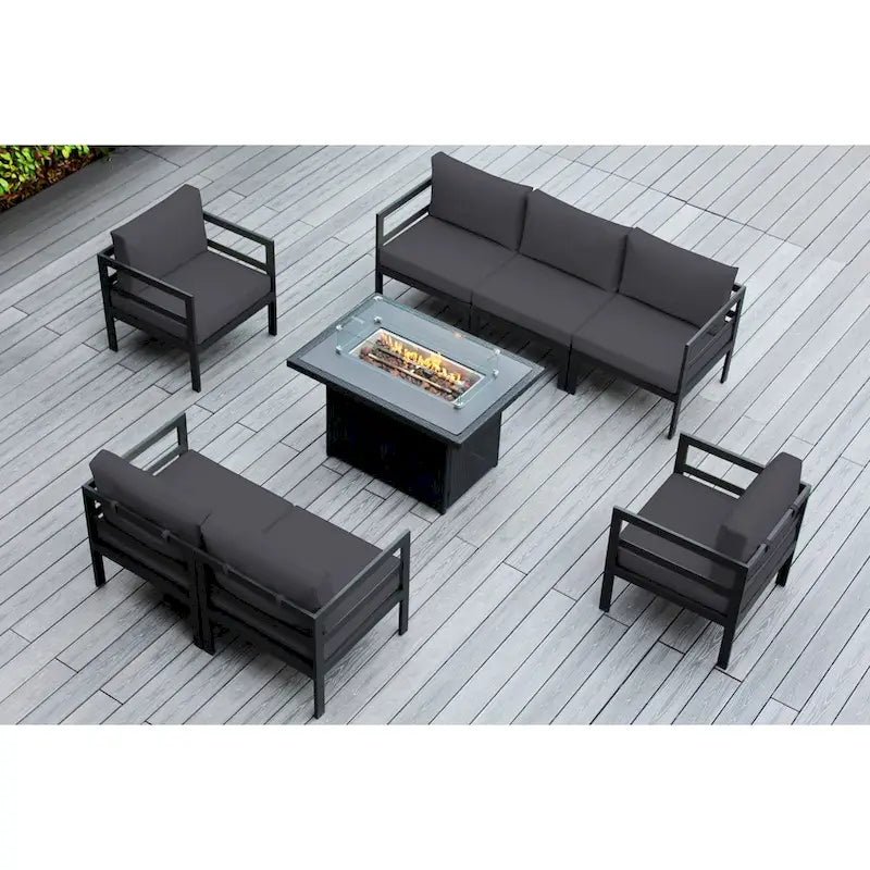 Divano componibile Ohana Outdoor a 8 pezzi in alluminio con cuscini e tavolo con braciere da 42 pollici
