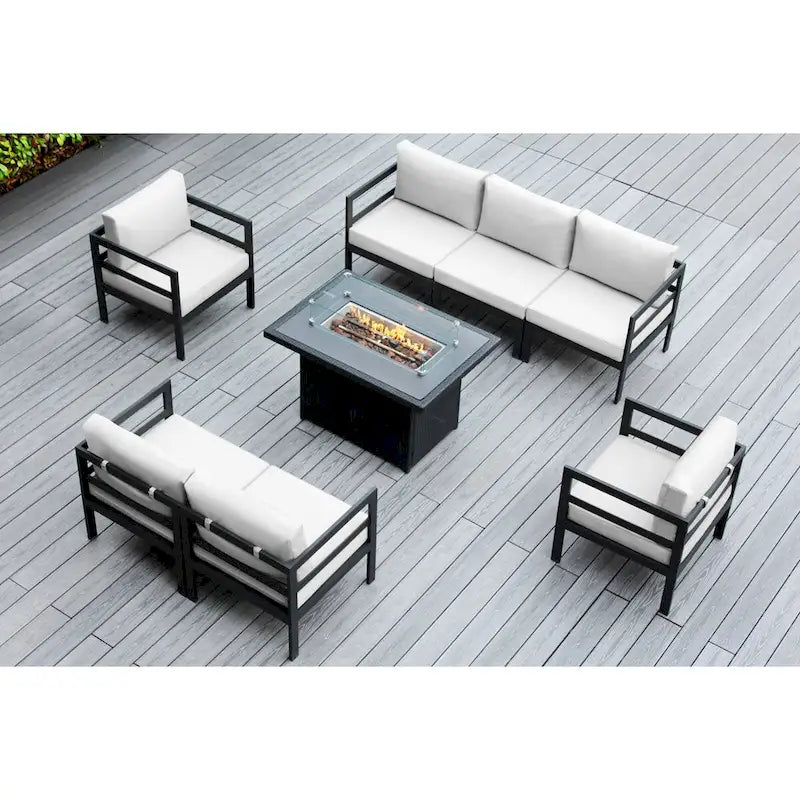 Divano componibile Ohana Outdoor a 8 pezzi in alluminio con cuscini e tavolo con braciere da 42 pollici