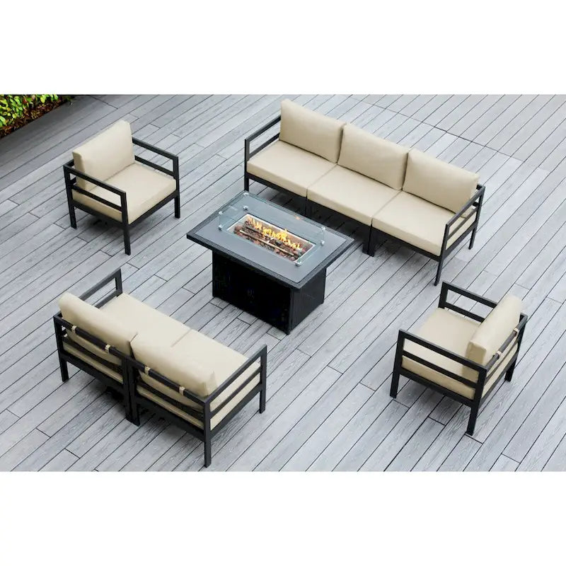 Divano componibile Ohana Outdoor a 8 pezzi in alluminio con cuscini e tavolo con braciere da 42 pollici