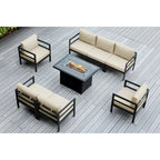 Divano componibile Ohana Outdoor a 8 pezzi in alluminio con cuscini e tavolo con braciere da 42 pollici