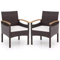Costway Patio Dining Chairs Set of 2/4 with Acacia Wood Armrest Heavy Duty Metal Frame