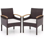 Costway Patio Dining Chairs Set of 2/4 with Acacia Wood Armrest Heavy Duty Metal Frame