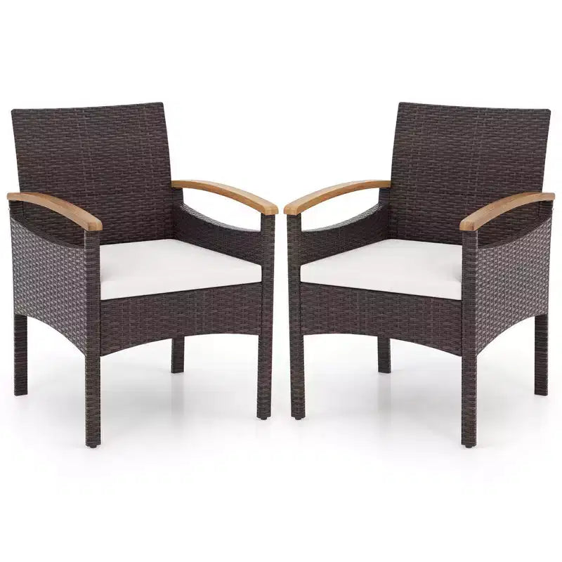 Costway Patio Dining Chairs Set of 2/4 with Acacia Wood Armrest Heavy Duty Metal Frame