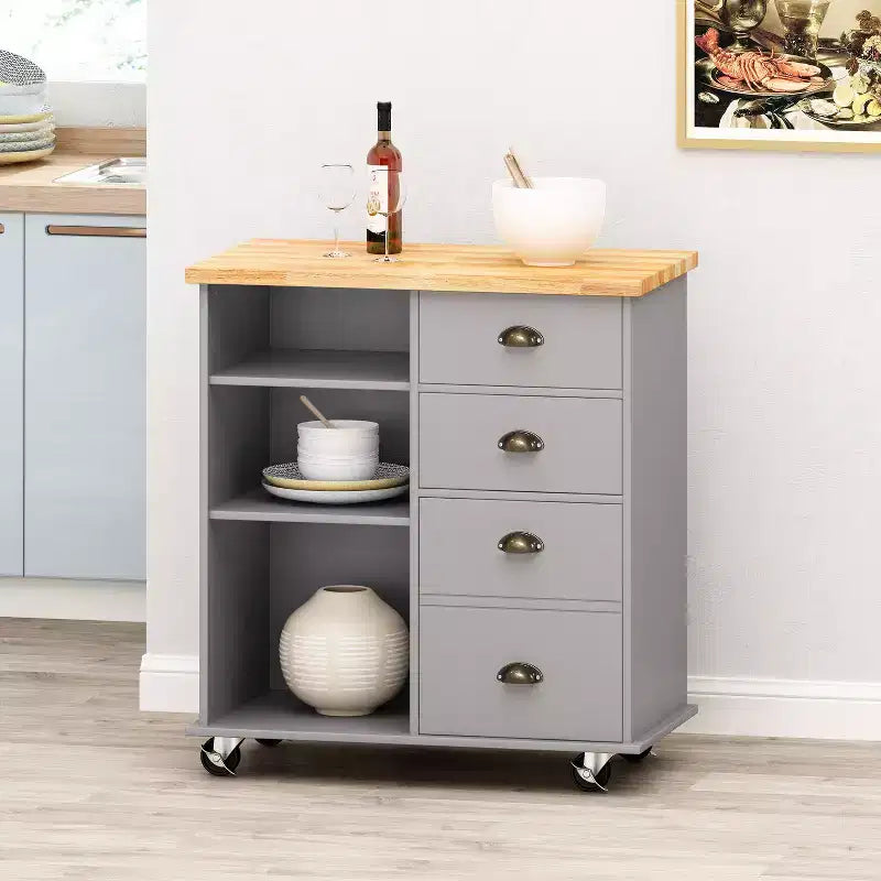 Carrello da cucina contemporaneo con ruote e 2 cassetti