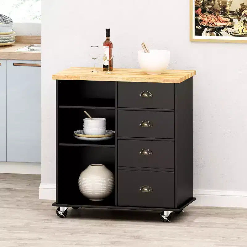Carrello da cucina contemporaneo con ruote e 2 cassetti