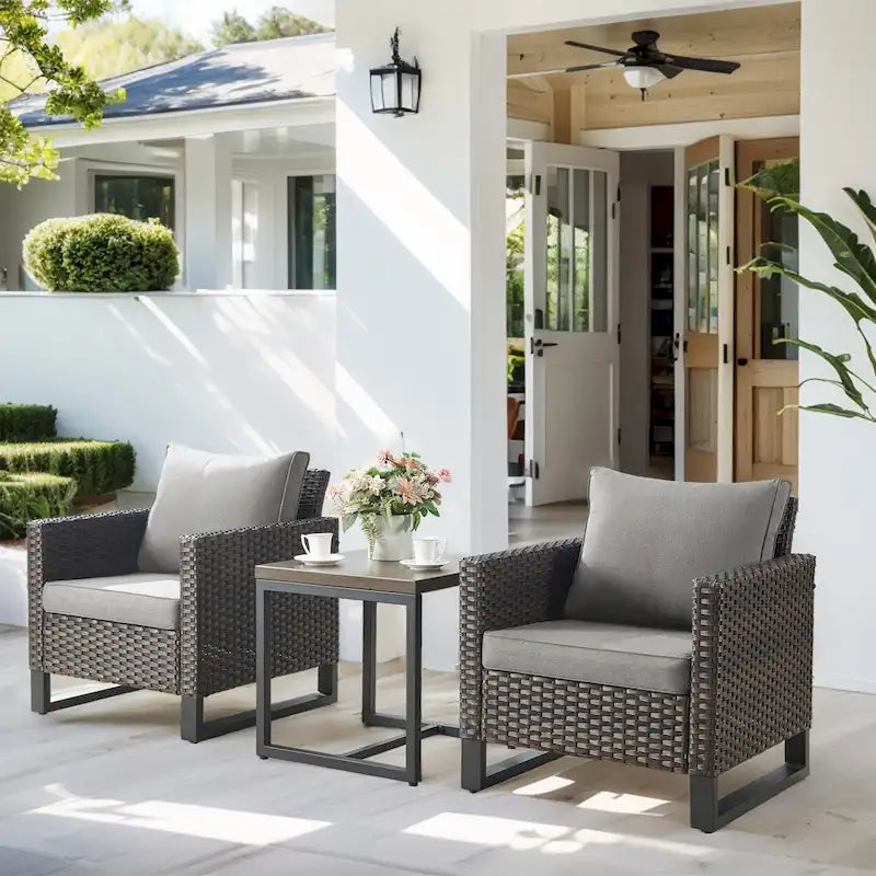 Fauteuil de jardin avec table d'appoint - Marron